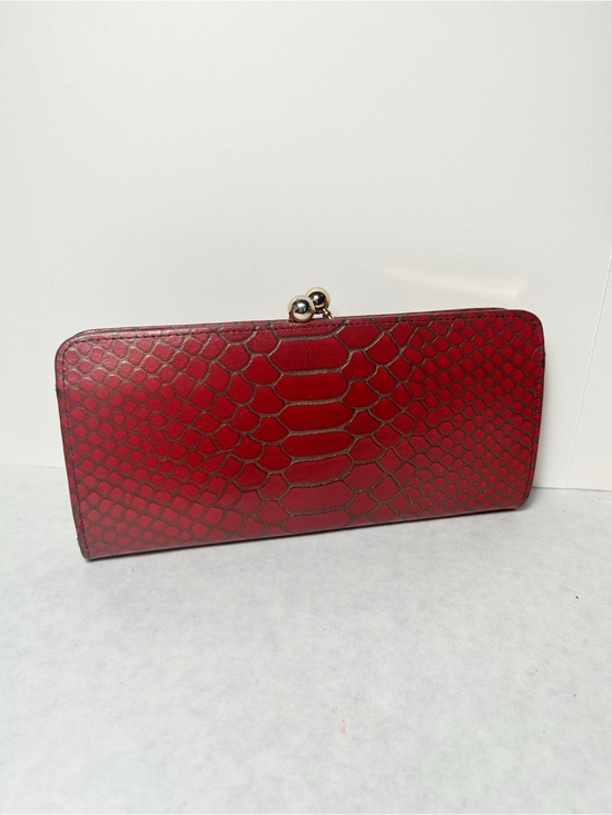 HOBO Handbags - HOBO International Red Snake/Croc Embossed Gold Hinged Metal Frame Clutch VTG